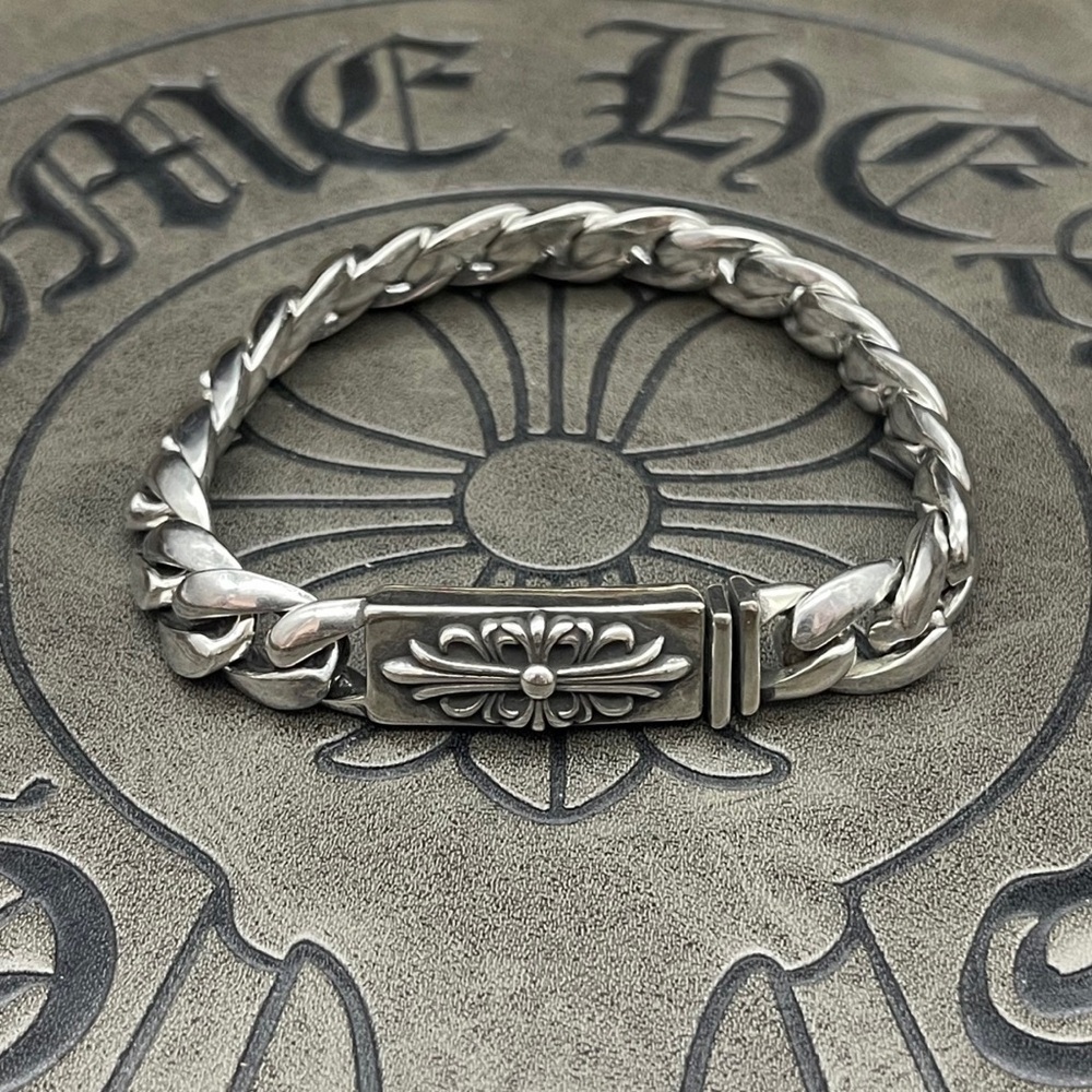 Chrome Hearts Silver Floral ID Link Bracelet